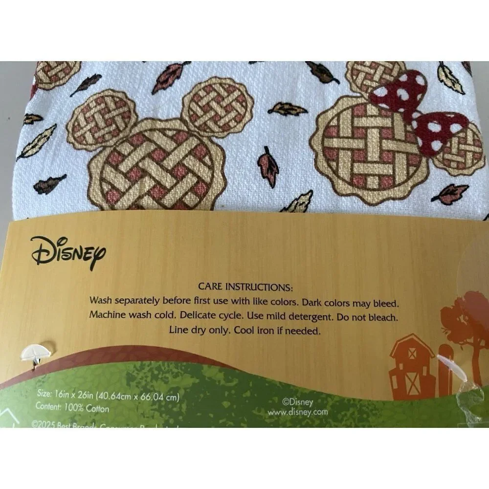 3 Pack Disney Mickey Minnie Mouse Autumn Fall Pie Leaves Kitchen Towels 16 X 26”